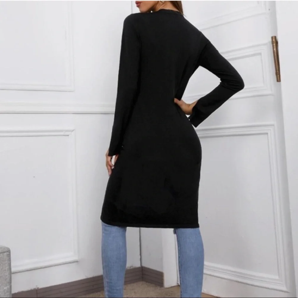 Black Button Up mid length slit cuff cardigan